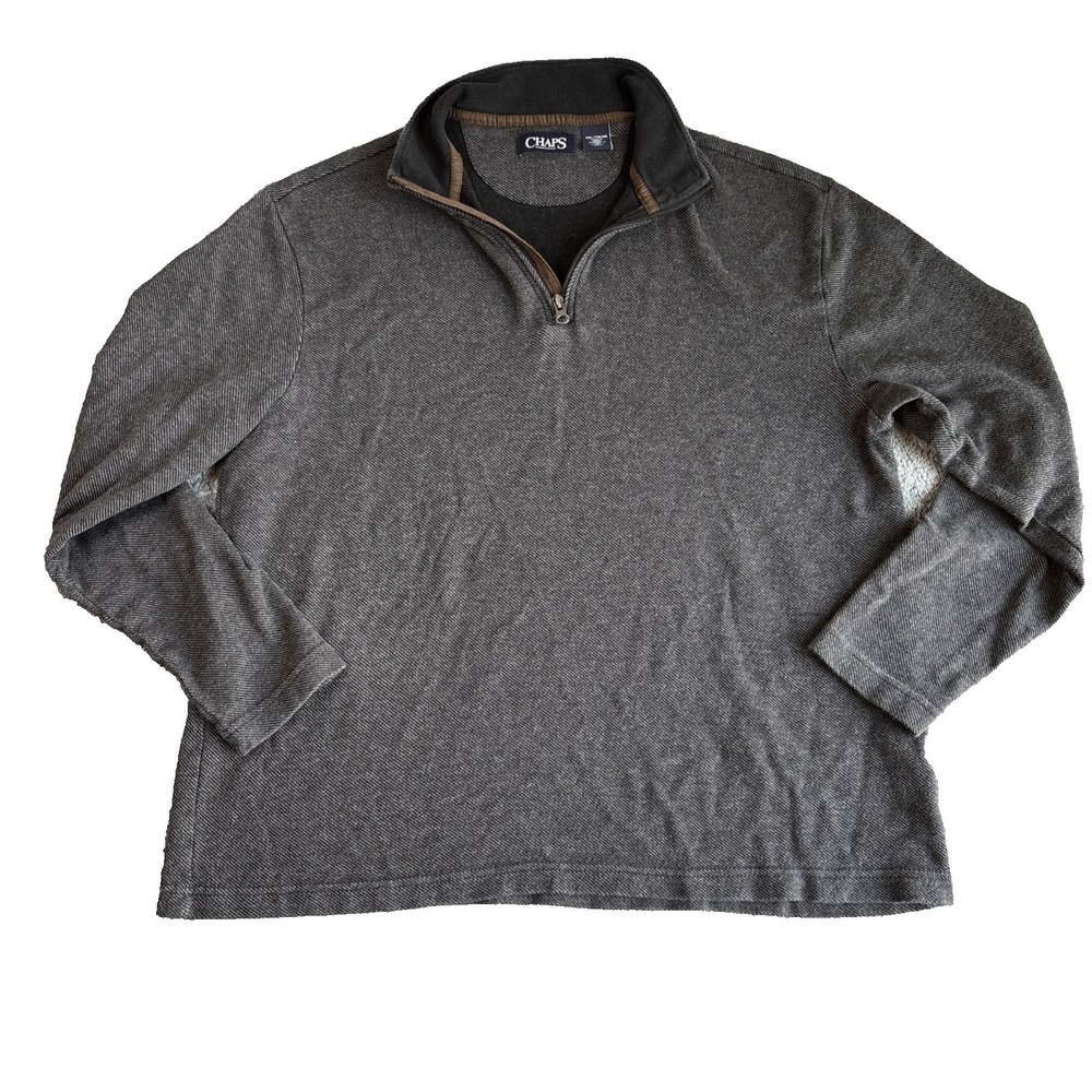 Chaps Mens XXL Herringbone Quarter Zip‎ Long Sleeve Pullover Sweater Gray
